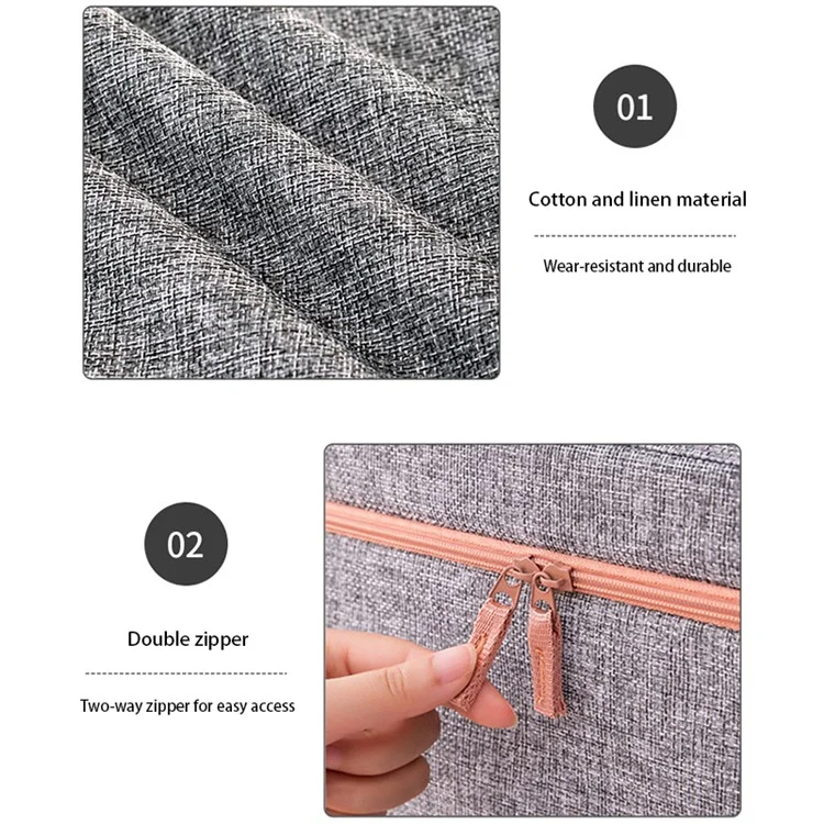 24L Clothes Storage Bags Cotton Linen Clear Window Wardrobe Storage Organizer Box with Handle - Beige