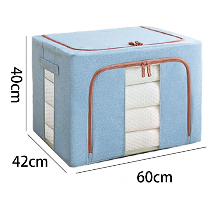 100L Large Capacity Clothes Storage Boxes with Lids Cotton Linen 2 Clear Window Storage Organizer - Sky Blue