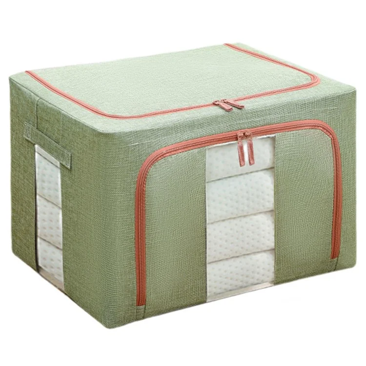100L Large Capacity Clothes Storage Boxes with Lids Cotton Linen 2 Clear Window Storage Organizer - Light Green