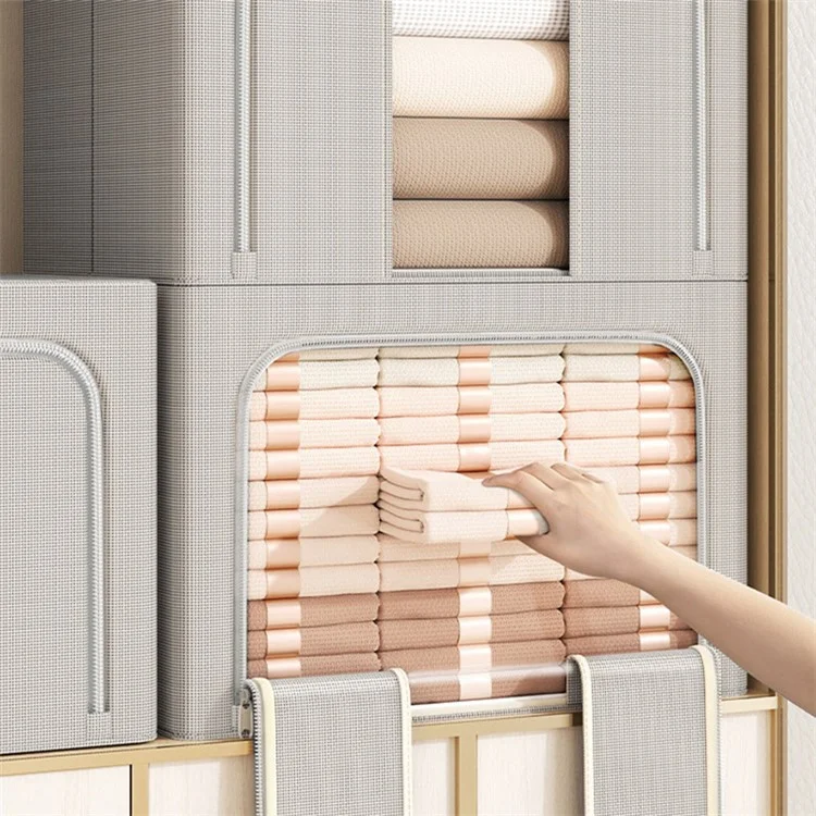 24L 40x30x20cm Clothes Storage Bins with Foldable Sturdy Frame Household Closet Organizers - Single Window / Light Grey