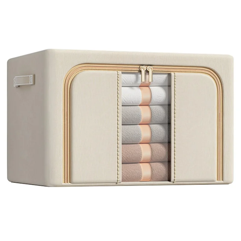 24L 40x30x20cm Clothes Storage Bins with Foldable Sturdy Frame Household Closet Organizers - Single Window / Khaki