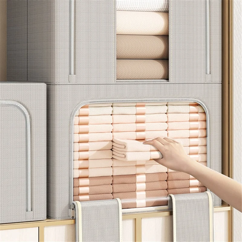 24L 40x30x20cm Clothes Storage Bins with Foldable Sturdy Frame Household Closet Organizers - Single Window / Khaki