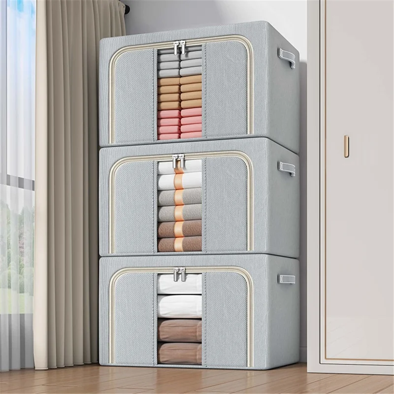 24L 40x30x20cm Clothes Storage Bins with Foldable Sturdy Frame Household Closet Organizers - Single Window / Khaki