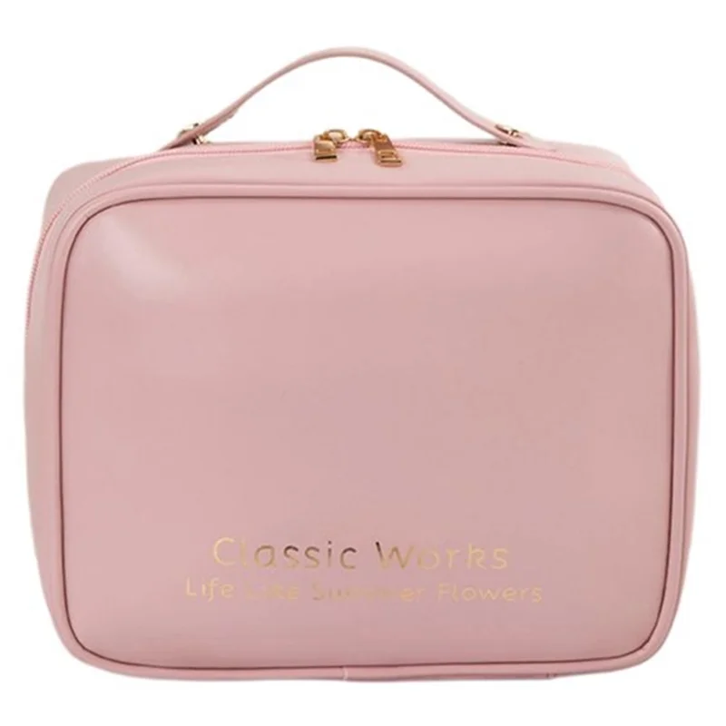 Large Capacity Cosmetic Storage Bag PU Waterproof Travel Toiletry Bags - Pink