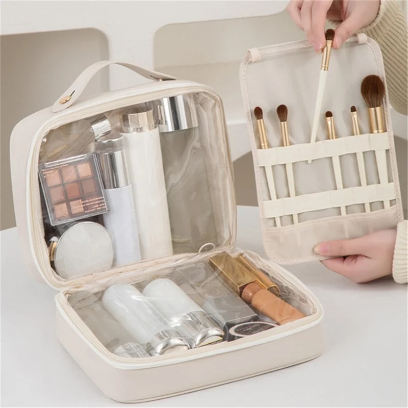 Large Capacity Cosmetic Storage Bag PU Waterproof Travel Toiletry Bags - Pink