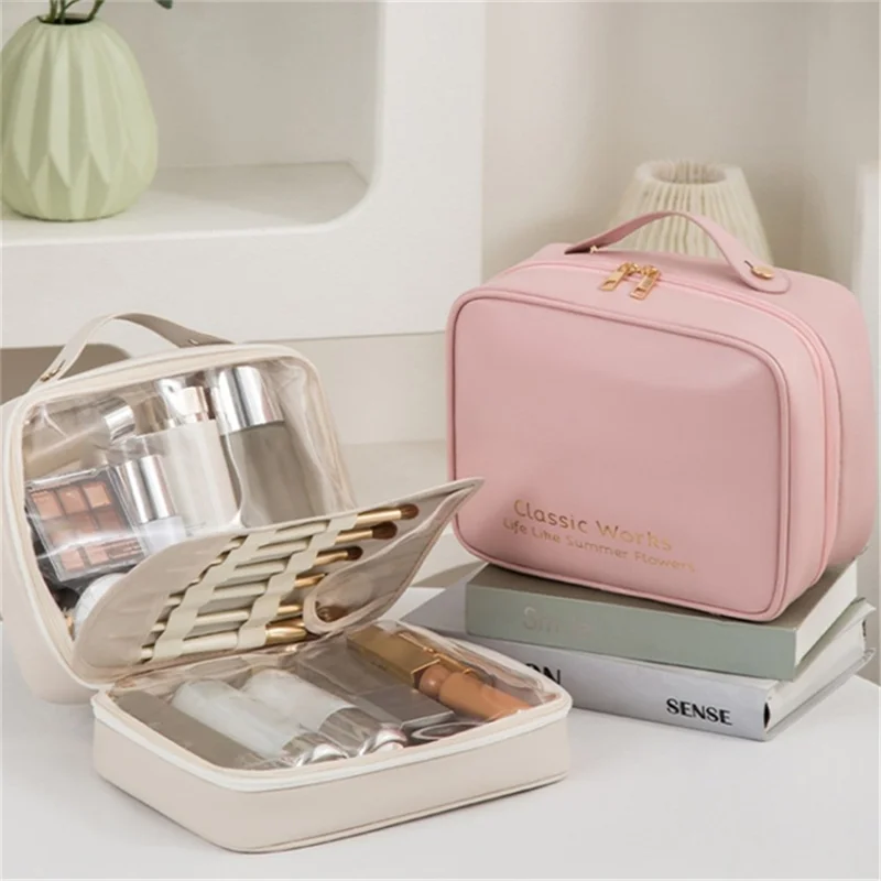 Large Capacity Cosmetic Storage Bag PU Waterproof Travel Toiletry Bags - Pink