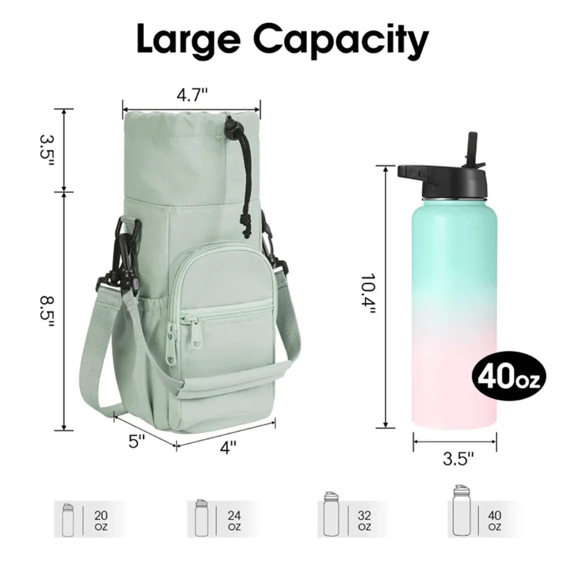 Water Bottle Holder with Strap Water-Resistant 40Oz Insulated Water Bottle Sleeve for Sports Camping Travel - Green