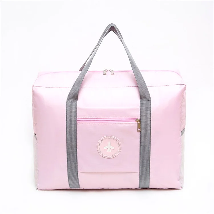 Oxford Cloth Airline Cabin Bag Foldable Travel Duffel Bag Holdall Tote Fit Suitcase - Pink