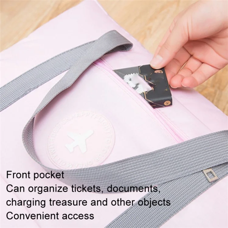 Oxford Cloth Airline Cabin Bag Foldable Travel Duffel Bag Holdall Tote Fit Suitcase - Pink