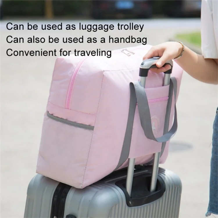 Oxford Cloth Airline Cabin Bag Foldable Travel Duffel Bag Holdall Tote Fit Suitcase - Pink