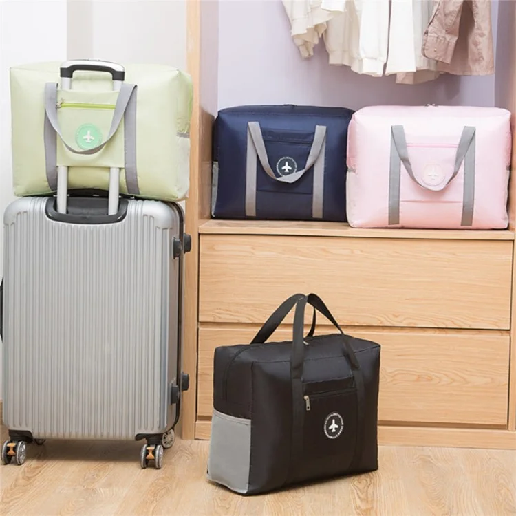 Oxford Cloth Airline Cabin Bag Foldable Travel Duffel Bag Holdall Tote Fit Suitcase - Pink