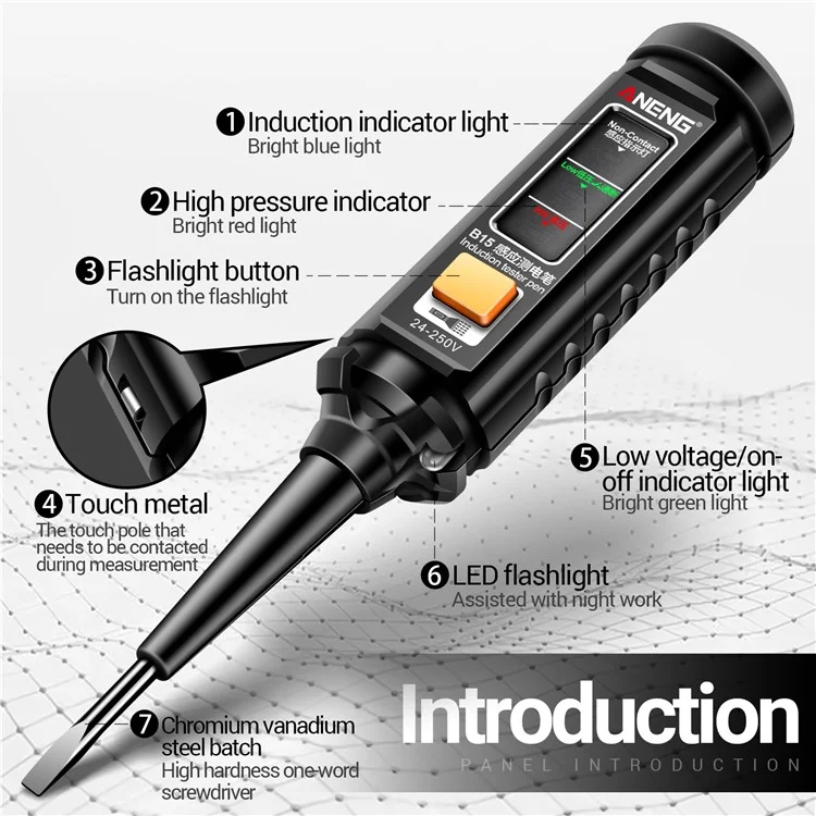ANENG B15 Voltage Detector Pen with Night Flashlight AC DC Electric Test Pen Screwdriver