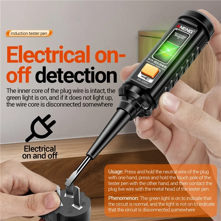 ANENG B15 Voltage Detector Pen with Night Flashlight AC DC Electric Test Pen Screwdriver