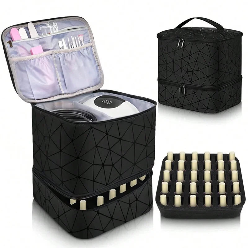 Nail Polish Storage Bag Double Layer Portable Manicure Tools Organizer Tote Bag - Black