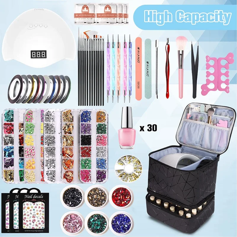 Nail Polish Storage Bag Double Layer Portable Manicure Tools Organizer Tote Bag - Black