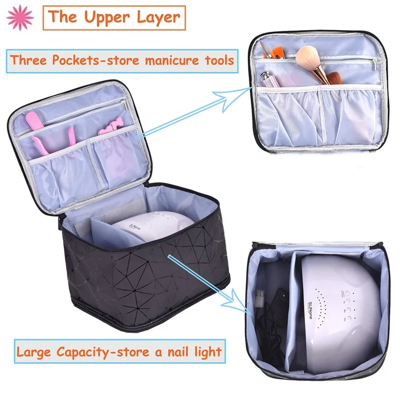 Nail Polish Storage Bag Double Layer Portable Manicure Tools Organizer Tote Bag - Black