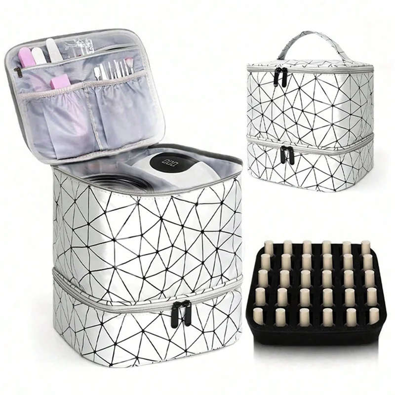 Nail Polish Storage Bag Double Layer Portable Manicure Tools Organizer Tote Bag - Silver