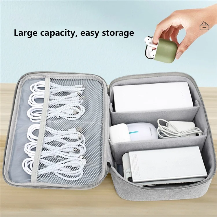 28 X 20 X 8.5cm Digital Accessories Storage Bag Data Cable Headset Power Bank Carrying Pouch - Black