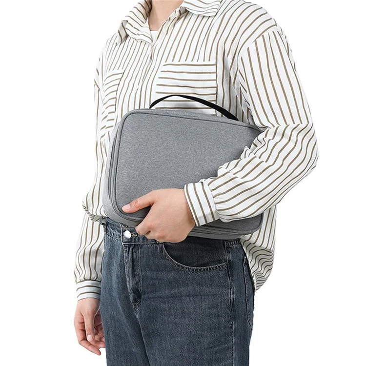 28 x 20 x 8.5cm Digital Accessories Storage Bag Data Cable Headset Power Bank Carrying Pouch - Grey