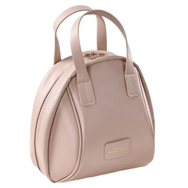 Handheld Shell Makeup Bag Large Capacity PU Leather+Polyester Travel Toiletries Storage Bag - Coral Pink