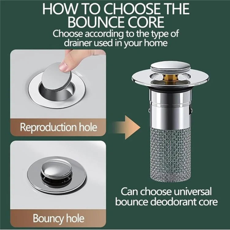 Bouchon de filtre de vidange en acier inoxydable 304 pour lavabo, bonde à pop-up, capteur de cheveux, filtre d'évier de douche