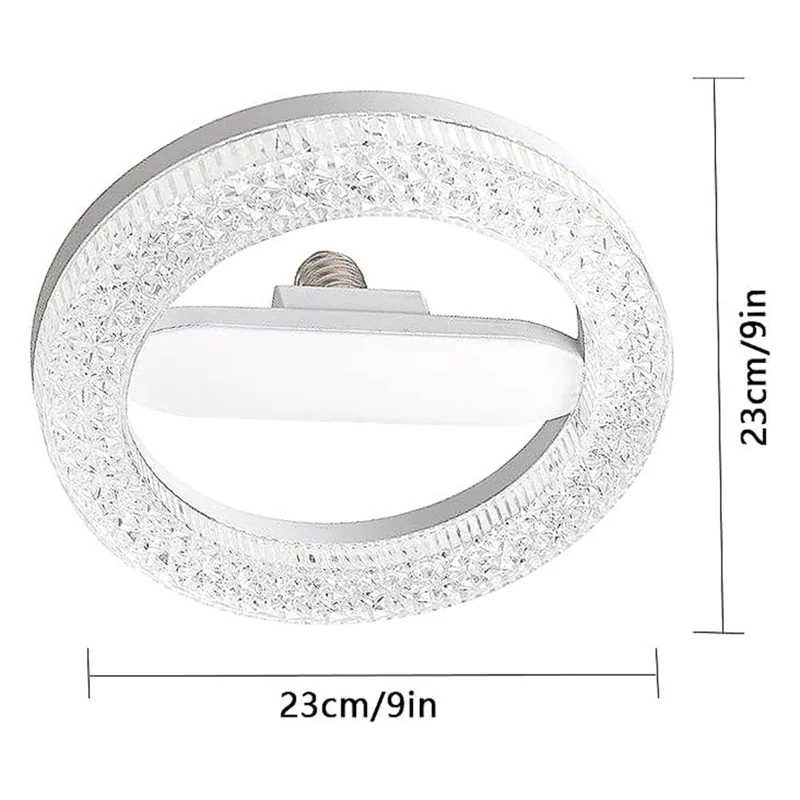 E27 24W Round LED Crystal Light Energy Saving Bright Indoor Lamp, White Light 23cm