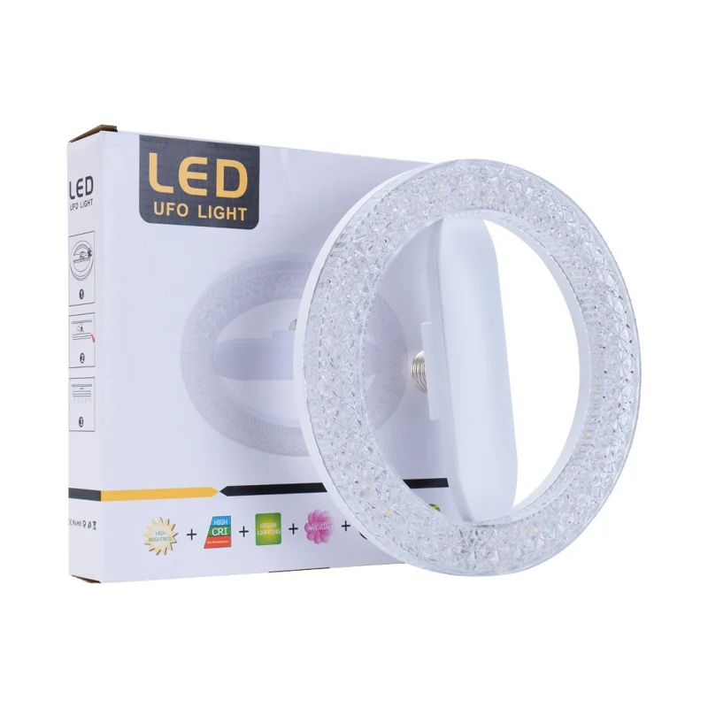 E27 24W Round LED Crystal Light Energy Saving Bright Indoor Lamp, White Light 23cm