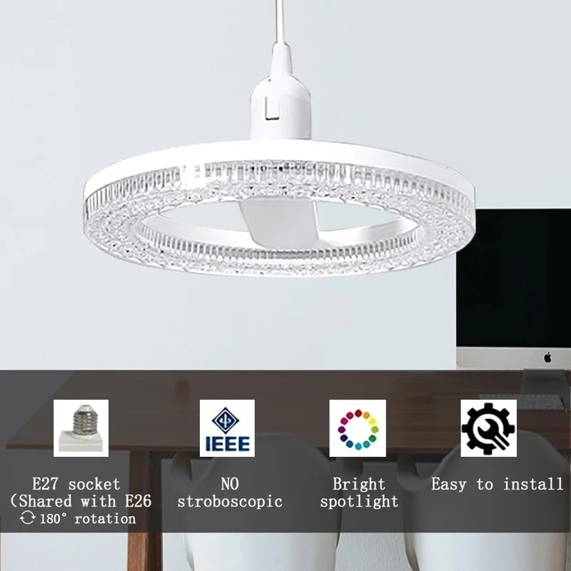 E27 24W Round LED Crystal Light Energy Saving Bright Indoor Lamp, White Light 23cm