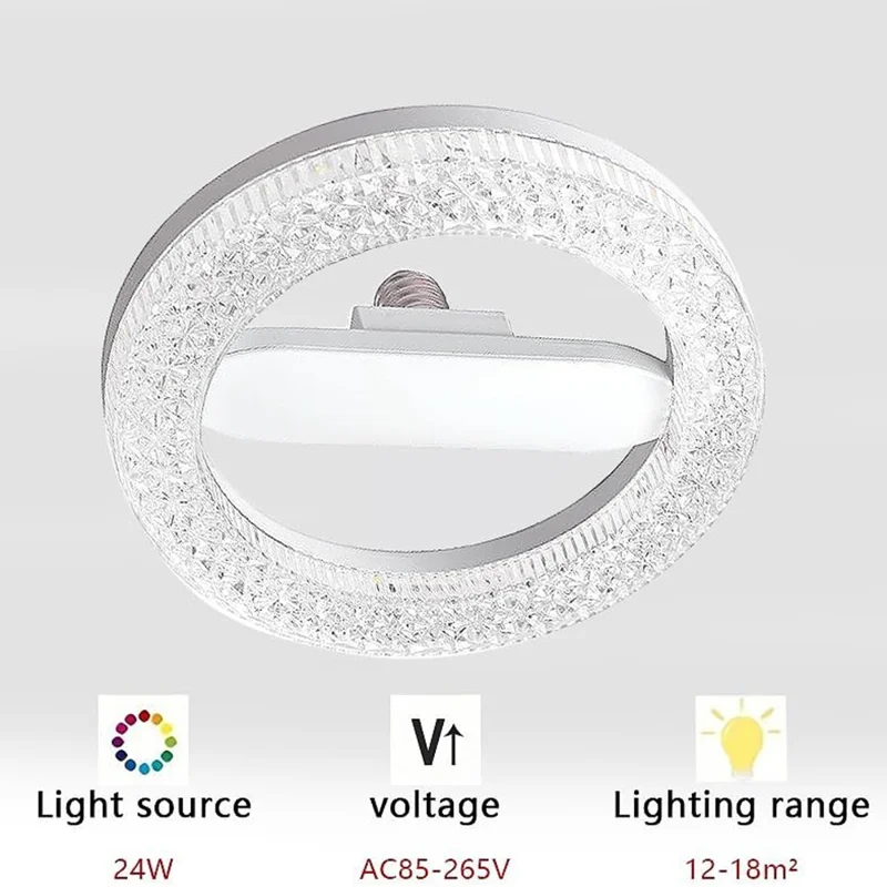 E27 24W Round LED Crystal Light Energy Saving Bright Indoor Lamp, White Light 23cm