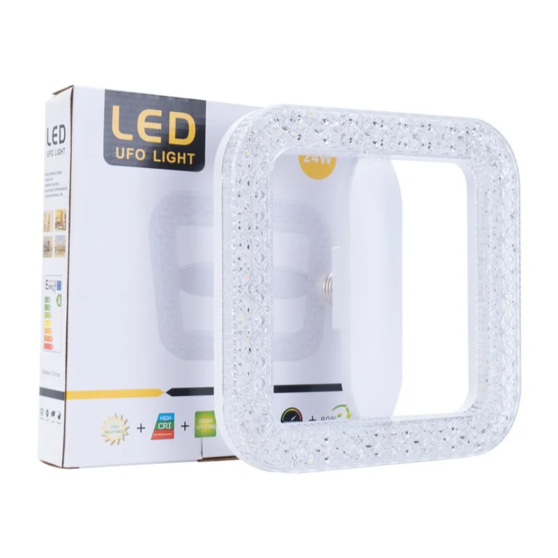 E27 18W Square LED Crystal Light Energy Saving Bedroom Dining Room Home Lamp, White Light 18cm
