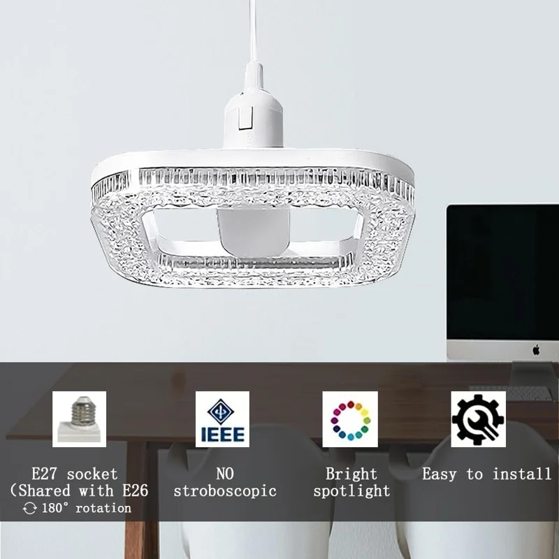E27 18W Square LED Crystal Light Energy Saving Bedroom Dining Room Home Lamp, White Light 18cm