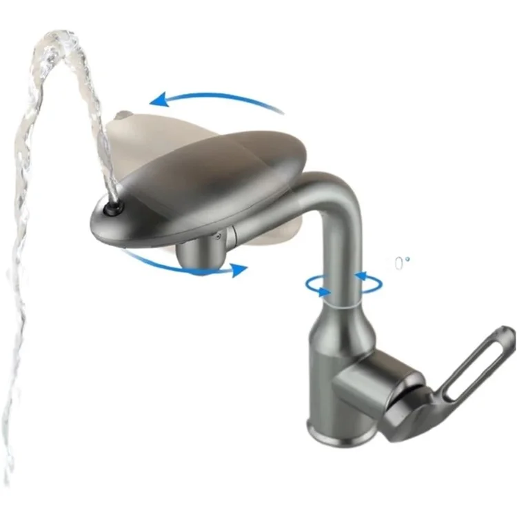 Wash Basin Rotatable Four Modes Hot and Cold Water Faucet Home Bathroom Tap with 2 Water Inlet Pipes - Grey