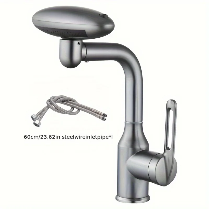 Wash Basin Rotatable Four Modes Hot and Cold Water Faucet Home Bathroom Tap with 2 Water Inlet Pipes - Grey