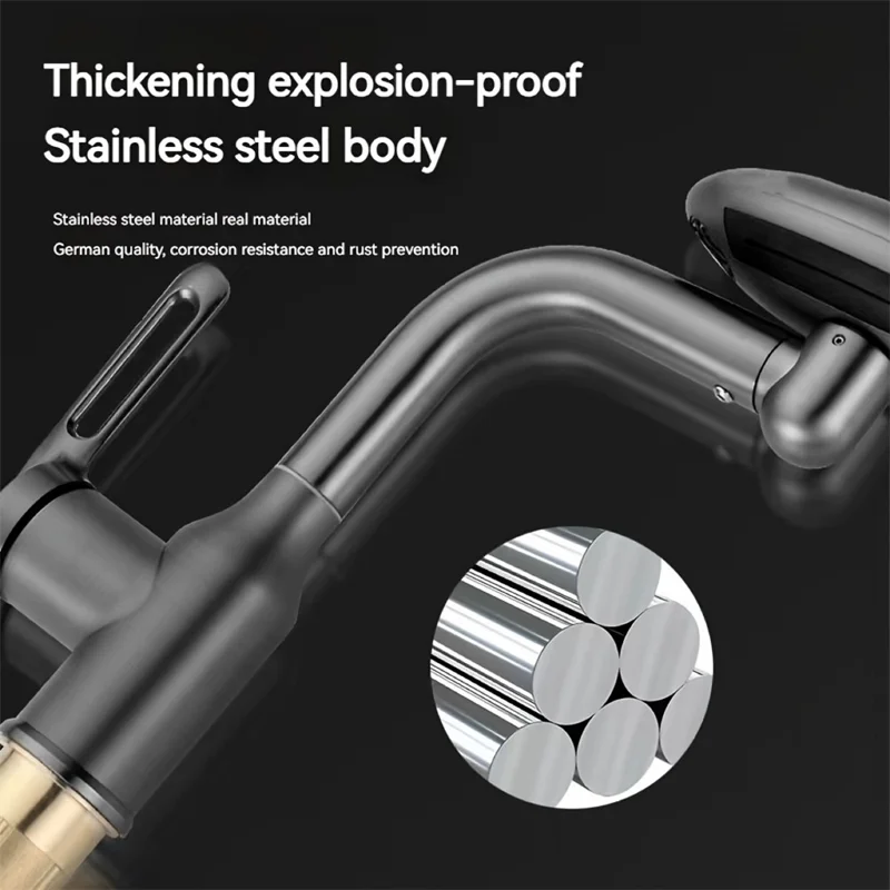 Wash Basin Rotatable Four Modes Hot and Cold Water Faucet Home Bathroom Tap with 2 Water Inlet Pipes - Grey