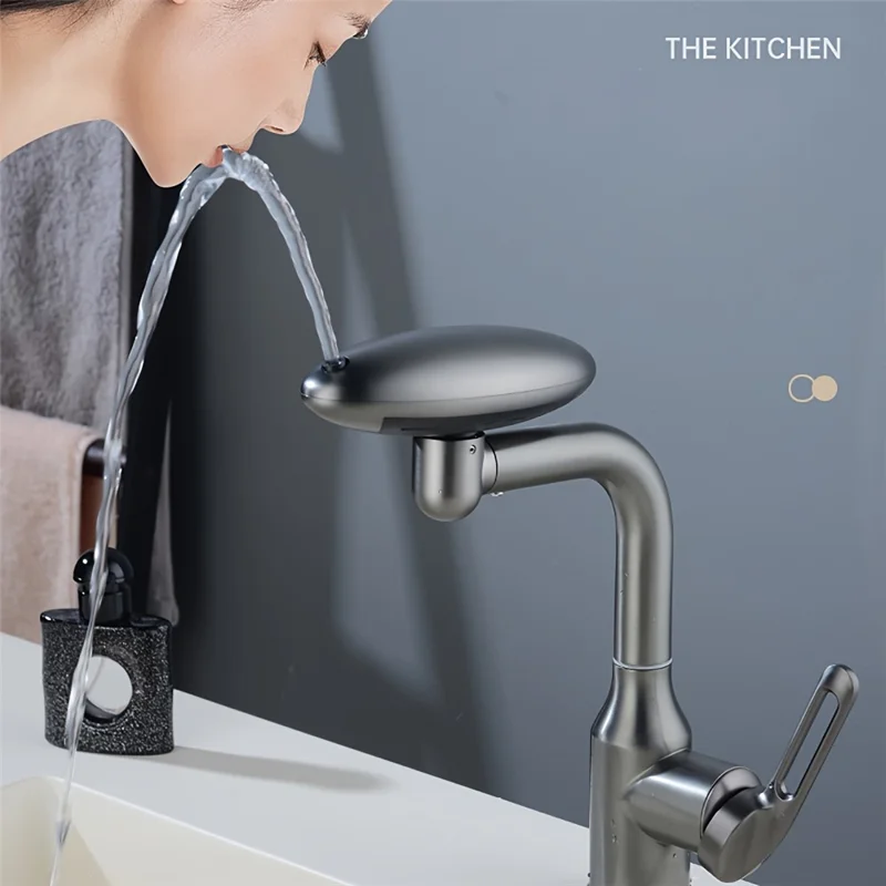 Wash Basin Rotatable Four Modes Hot and Cold Water Faucet Home Bathroom Tap with 2 Water Inlet Pipes - Grey