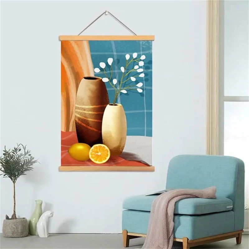 50x70cm Wall Art Hanging Scroll Painting Canvas+Wood Prints Decoration for Home Bedroom Living Room - GH252-1