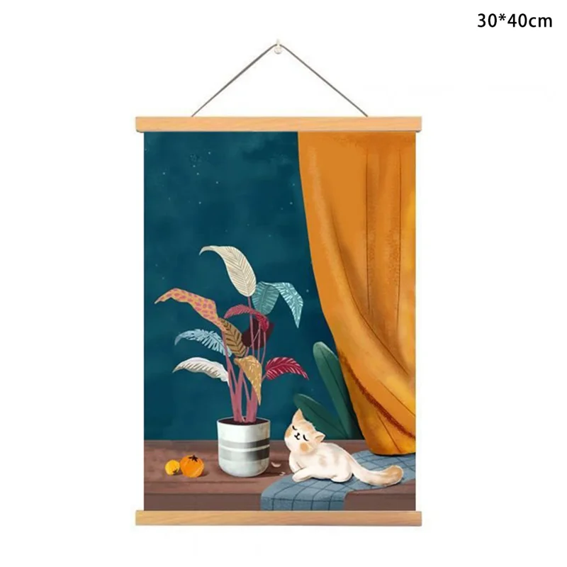 30x40cm Wall Art Hanging Scroll Painting Canvas+Wood Prints Decoration for Home Bedroom Living Room - GH252-3