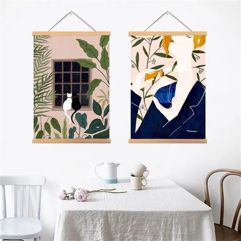 30x40cm Wall Art Hanging Scroll Painting Canvas+Wood Prints Decoration for Home Bedroom Living Room - GH252-3