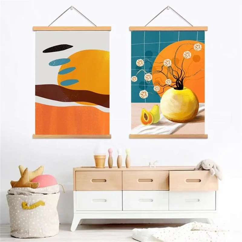 30x40cm Wall Art Hanging Scroll Painting Canvas+Wood Prints Decoration for Home Bedroom Living Room - GH252-3