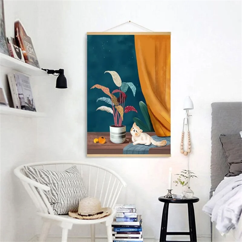 30x40cm Wall Art Hanging Scroll Painting Canvas+Wood Prints Decoration for Home Bedroom Living Room - GH252-3