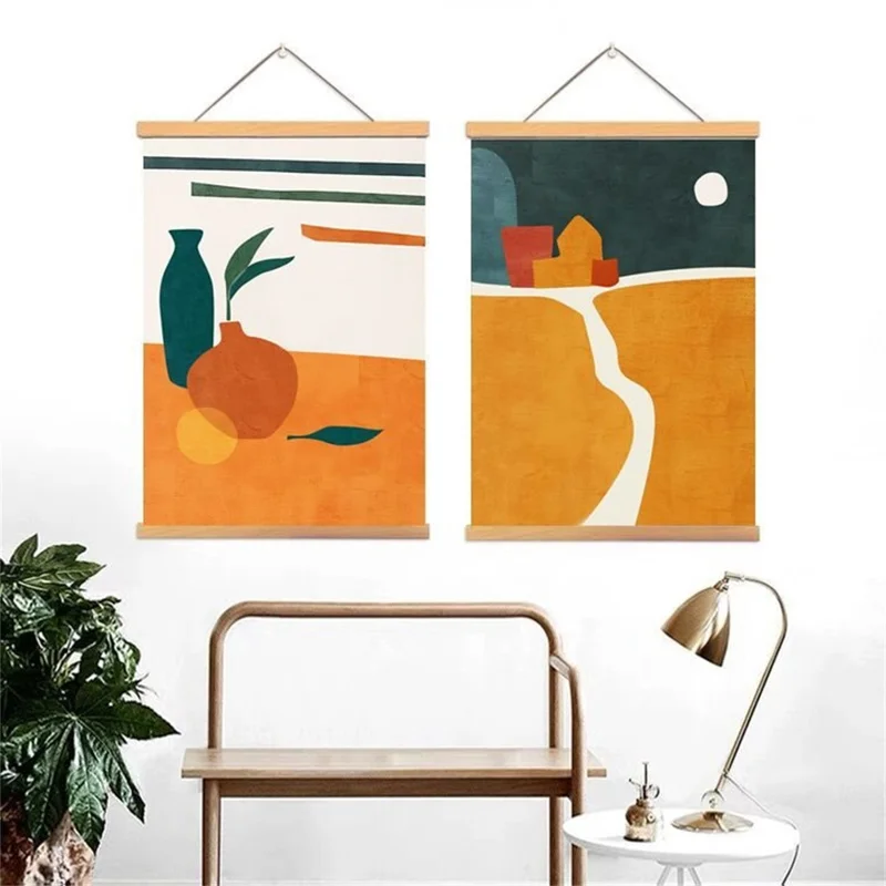 30x40cm Wall Art Hanging Scroll Painting Canvas+Wood Prints Decoration for Home Bedroom Living Room - GH252-3