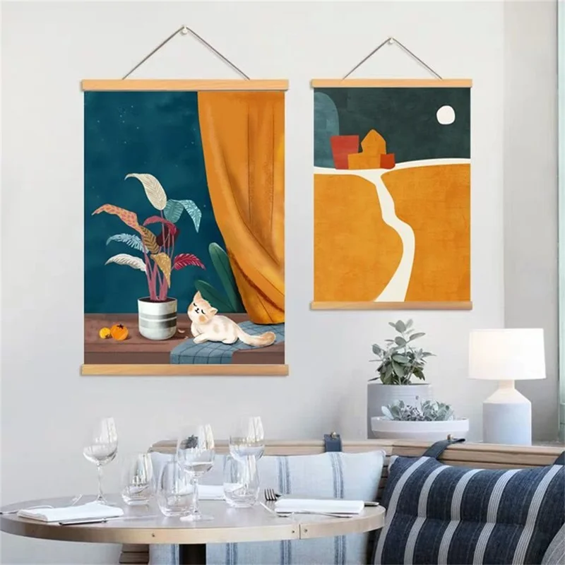 30x40cm Wall Art Hanging Scroll Painting Canvas+Wood Prints Decoration for Home Bedroom Living Room - GH252-3