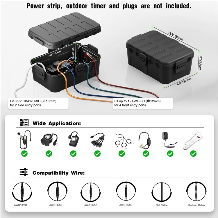 Outdoor Electrical Box IP54 Wasserdichte Verlängerungskabelabdeckungsschachtel Für Auslass / Stecker / Timer / Streckstreifen - Schwarz