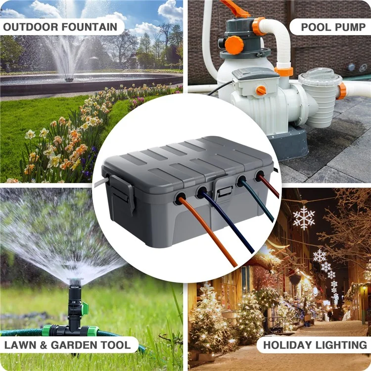 Outdoor Electrical Box IP54 Waterproof Extension Cord Cover Protective Box for Outlet / Plug / Timer / Power Strip - Grey