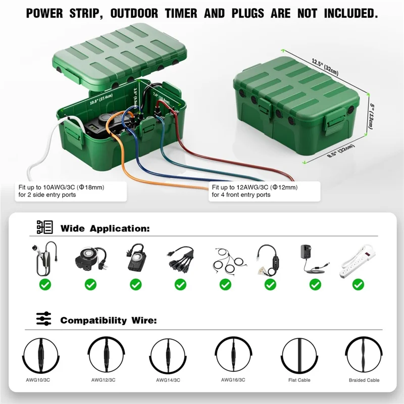Outdoor Electrical Box IP54 Waterproof Extension Cord Cover Protective Box for Outlet / Plug / Timer / Power Strip - Green