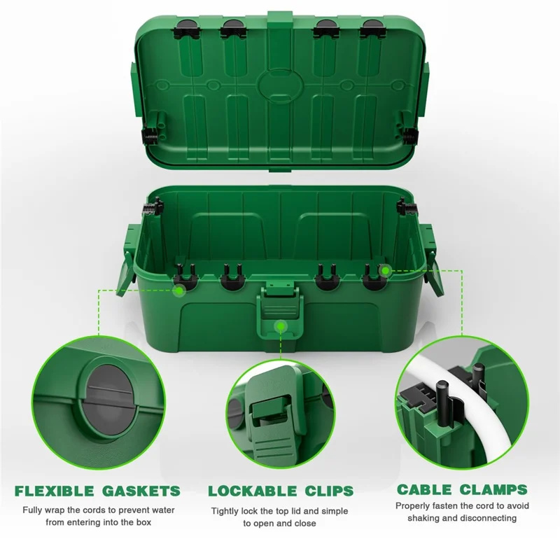 Outdoor Electrical Box IP54 Waterproof Extension Cord Cover Protective Box for Outlet / Plug / Timer / Power Strip - Green