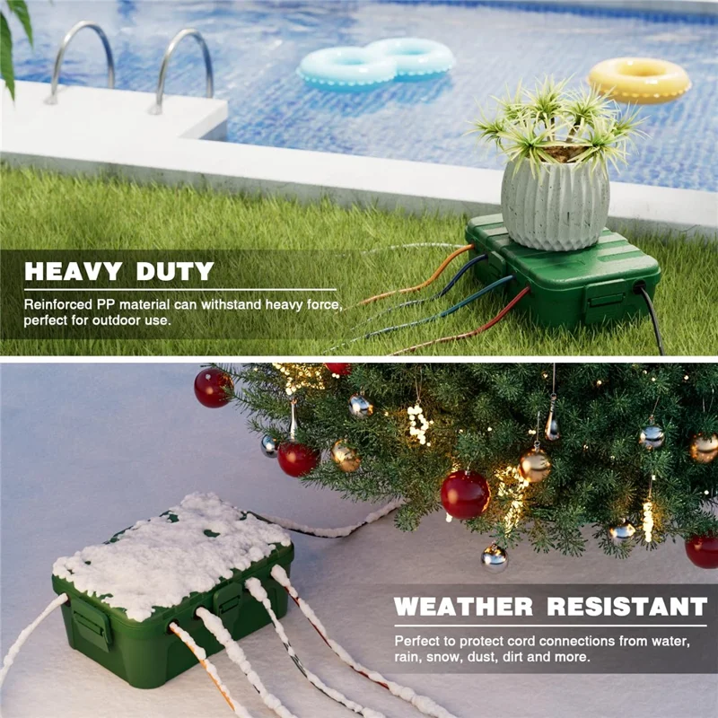 Outdoor Electrical Box IP54 Waterproof Extension Cord Cover Protective Box for Outlet / Plug / Timer / Power Strip - Green