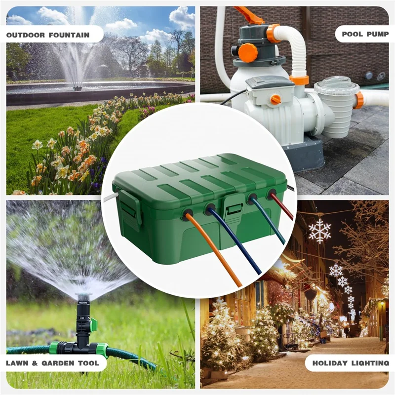 Outdoor Electrical Box IP54 Waterproof Extension Cord Cover Protective Box for Outlet / Plug / Timer / Power Strip - Green