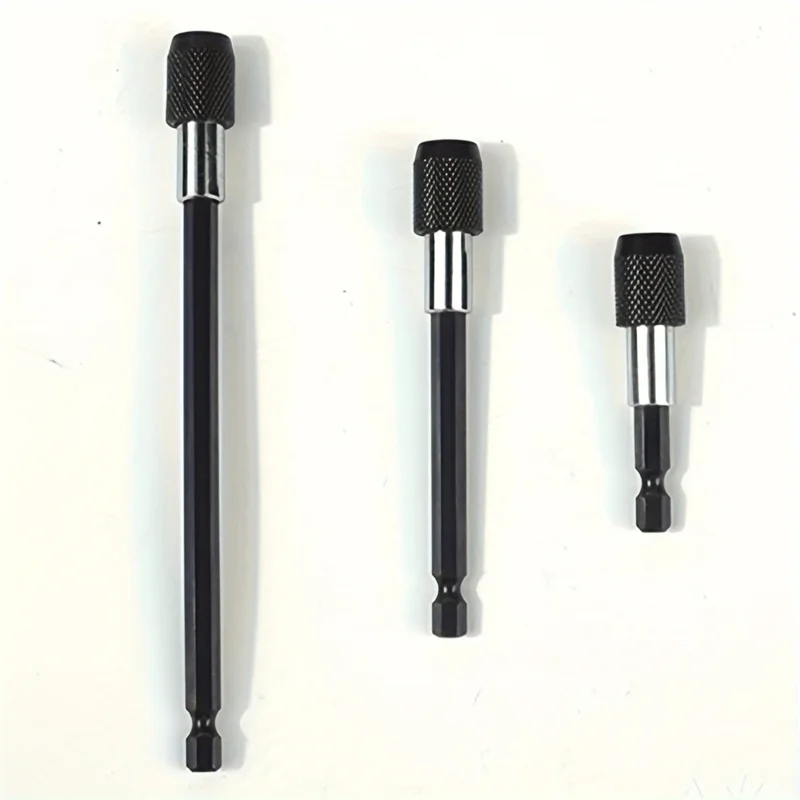 3Pcs Drill Bit Extension Rod Set 60 / 100 / 150mm Carbon Steel Hex Shank Self-Locking Magnetic Extension Rods