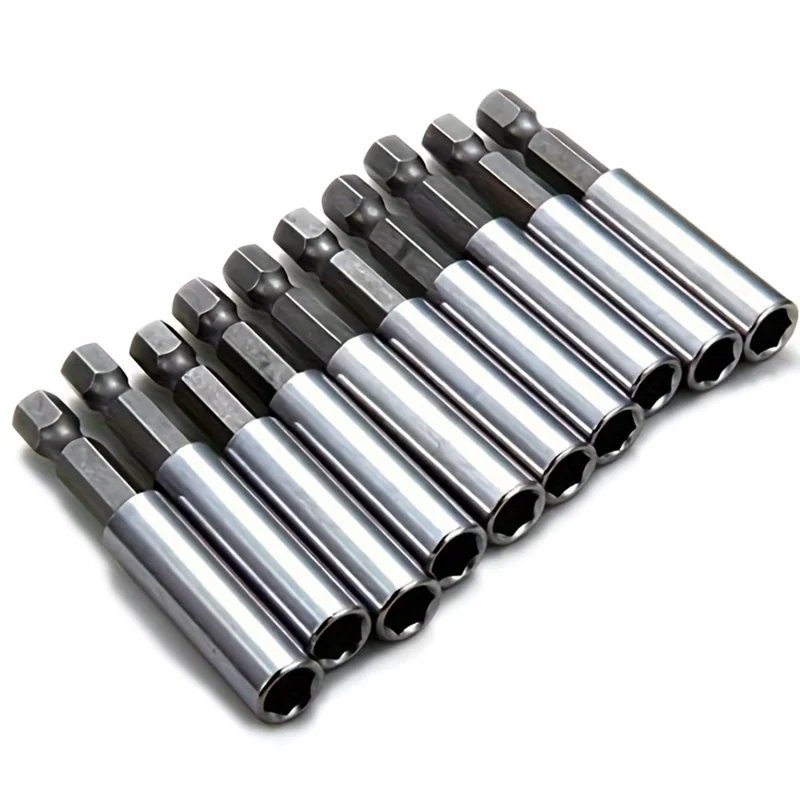 10Pcs 60mm Drill Bit Extension Rod Carbon Steel Hex Shank Electric Drill Magnetic Extension Rods